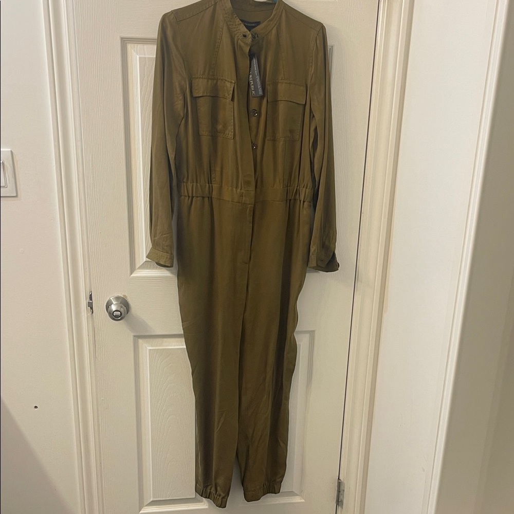 Banana Republic Olive Green Utility Boiler Suit Button Belted Cargo Jumpsuit 8 - Picture 3 of 5